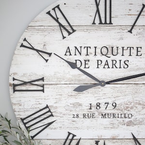 Paris themed clock - 36&quot; barn wood chippy - Large wooden wall clock - Living room wall decor - Oversized wall clock - Unique home decor