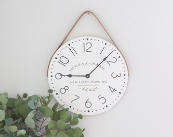 Small wall clock - Mercies are new - Scripture wall decor - Clock with verse - Modern farmhouse - Neutral home decor -  Bedroom wall clock