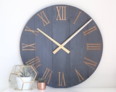 Large wall clock - Navy gold - Mid century modern - Modern home decor - Unique gift idea - Neutral house love - Blayke in natural