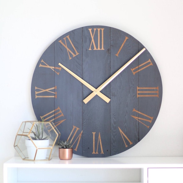 Large wall clock - Navy & gold - Mid century modern - Modern home decor - Unique gift idea - Neutral house love - Blayke in natural