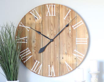 Large wall clock - Handmade - Farmhouse decor - Neutral house - Oversized - Above fireplace - Unique gift idea - 25"/30"  HAILEY in natural