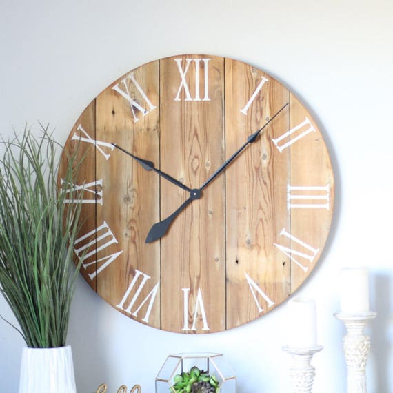 Handmade wooden wall clock. Large wall clock. Rustic wall Etsy