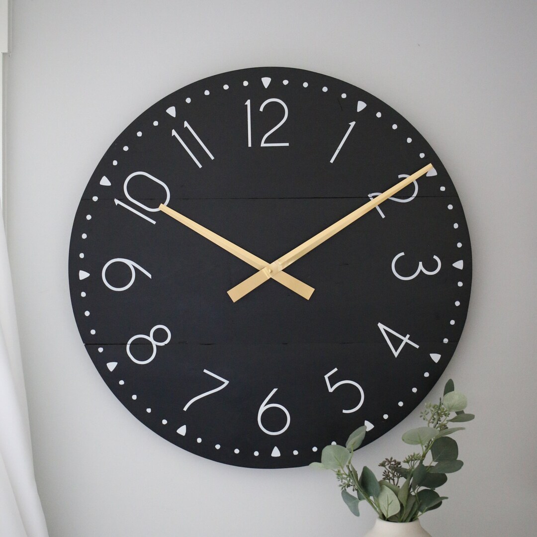 Large Wall Clock Black & Gold Mid Century Modern Modern Home Decor