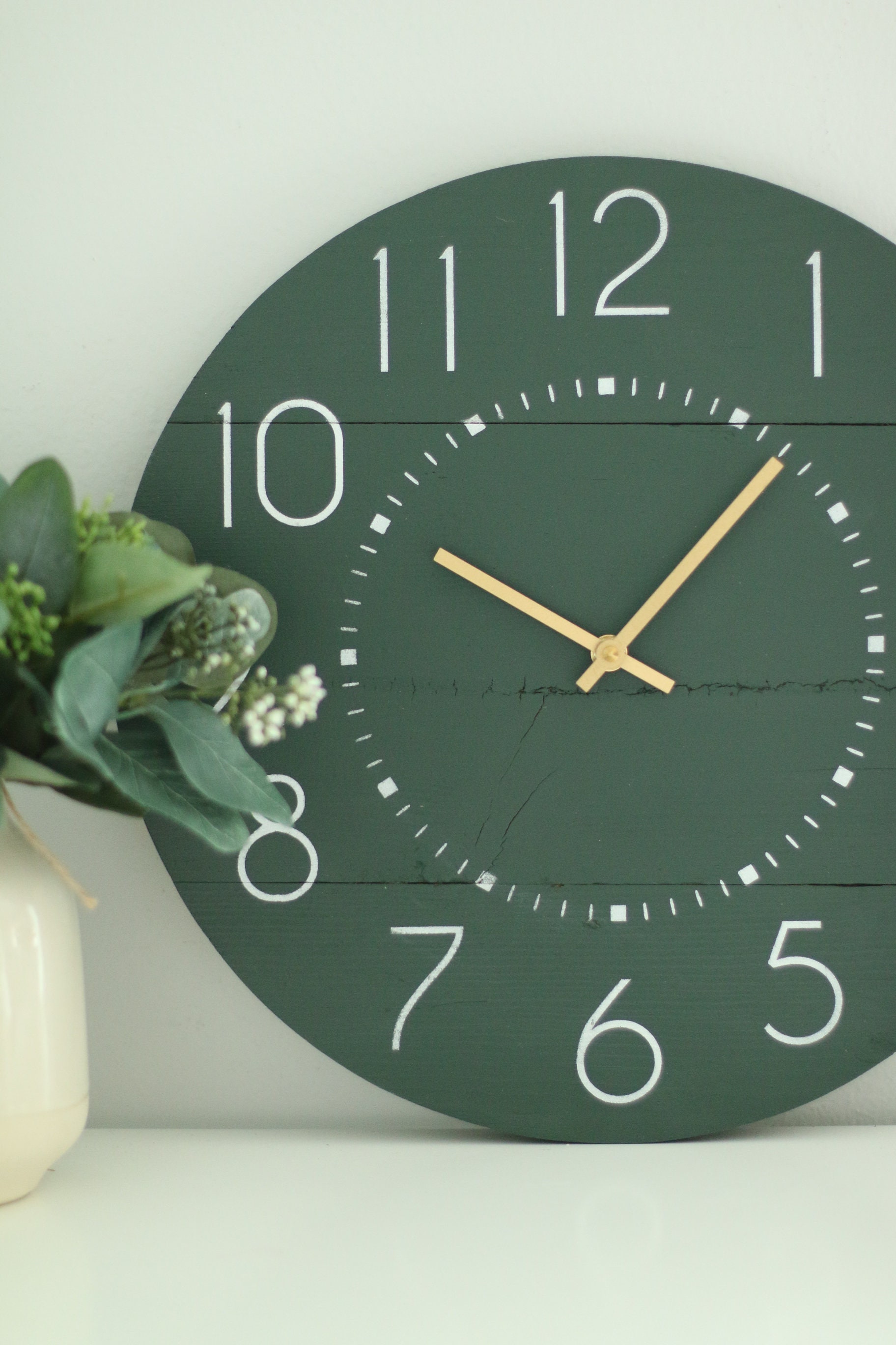 Wood wall clock Hunter green Home accent Etsy