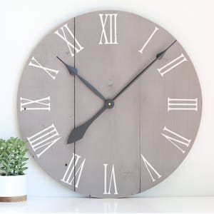 Wood wall clock Medium grey chalk paint Farmhouse living room Handmade clock Home decor Living room decor 20 Kennedy image 2