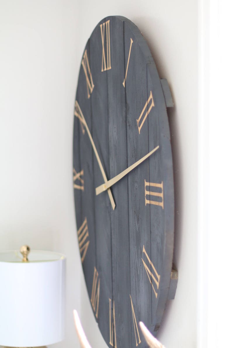 Large Wall Clock Navy and Gold Mid Century Modern Modern Etsy