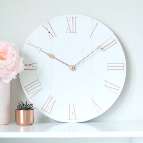 Wood Wall Clock Rose Gold Decor Wall Art Modern Clock Etsy