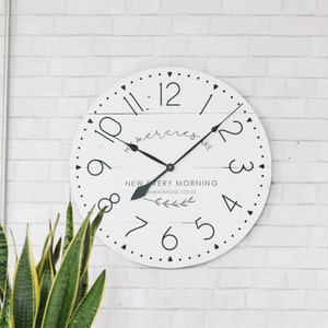 Large wall clock - Scripture wall art - Farmhouse living - Modern home decoration - Unique gift idea - Encouraging - MERCIES in white