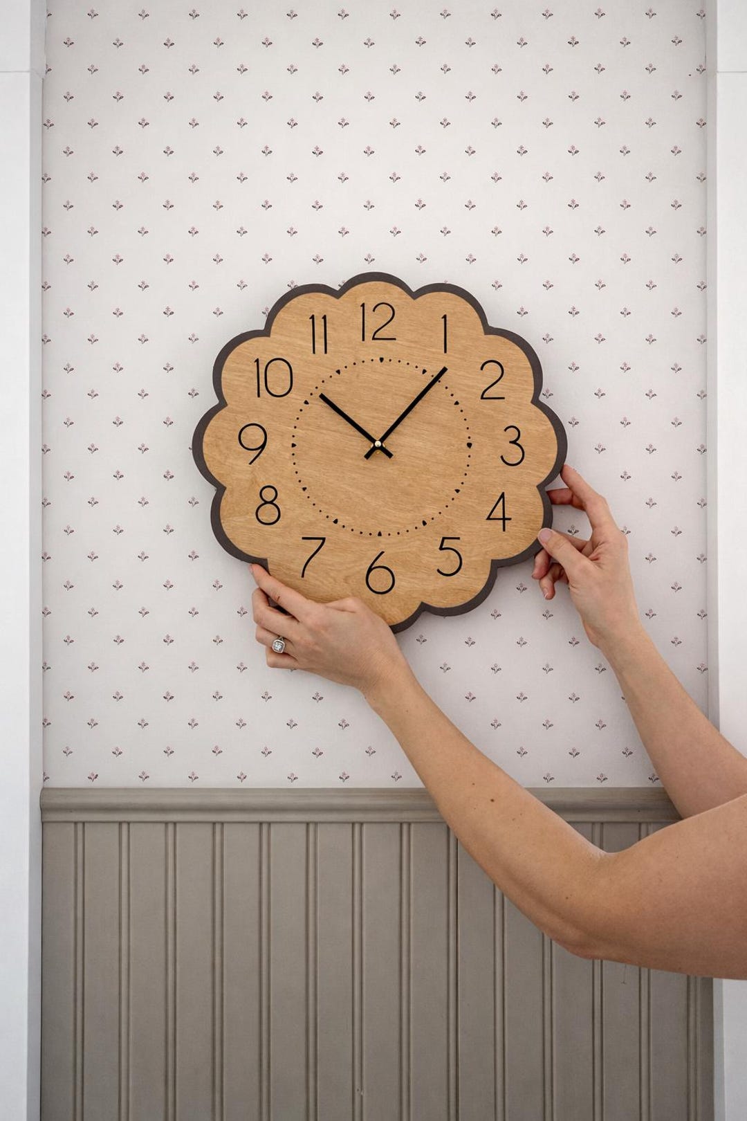 Handmade Scalloped Wood Clock - Brown Outer Trim - Etsy
