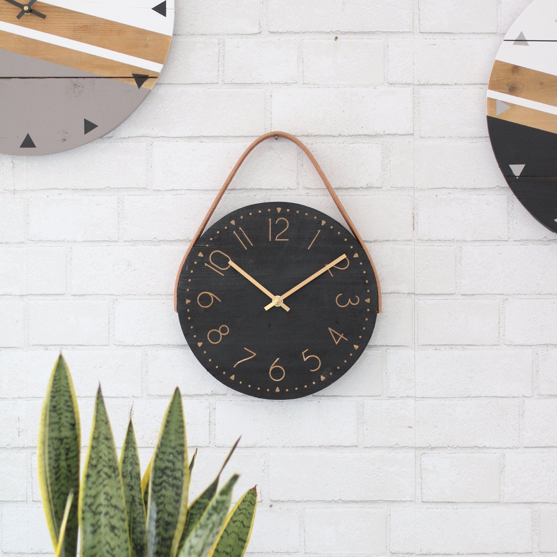 Clock Small Bedroom Black, Leather Strap Wall Clock