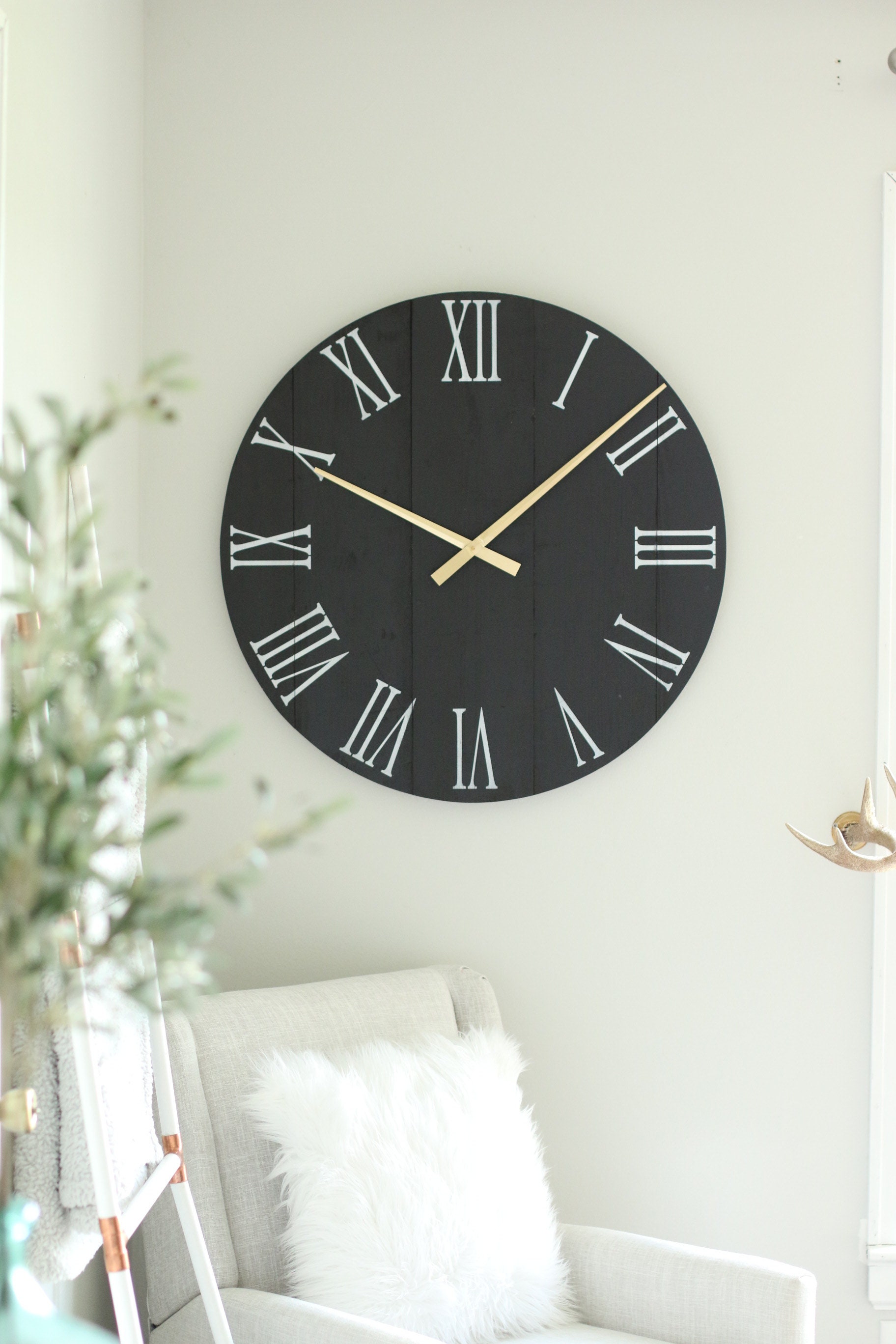 Large Wall Clock Living Room Decor Black and Gold Unique | Etsy