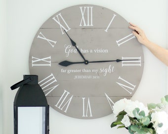 Large wall clock - Bible verse wall decor - Encouragement gift - Christian - Scripture verse - Jeremiah 29:11 - 25"/30" Kennedy God's plan