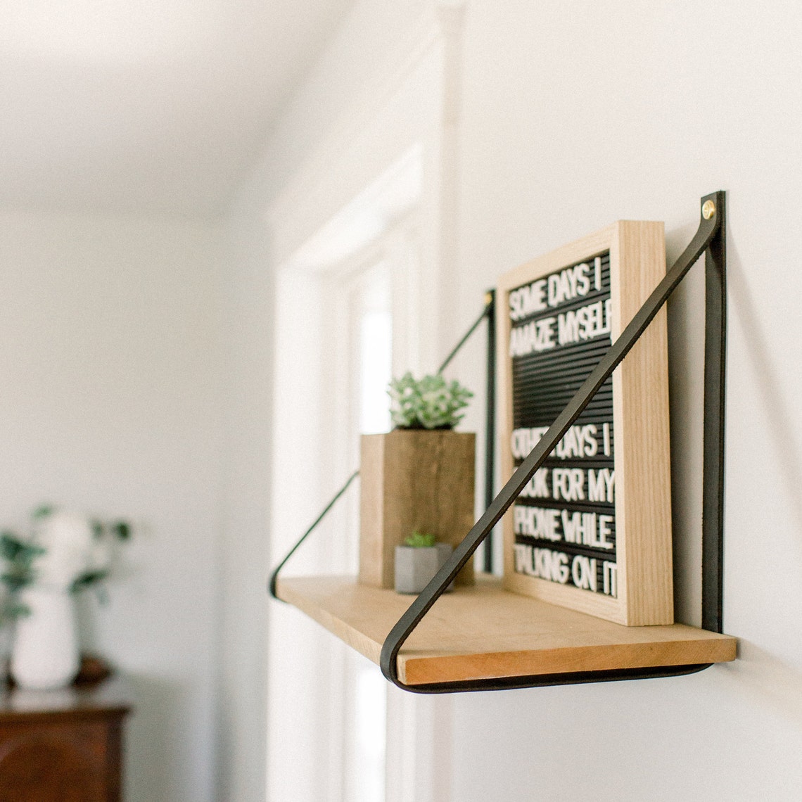 Leather Shelf in BLACK Genuine Barn Wood Flat Black Strap Etsy