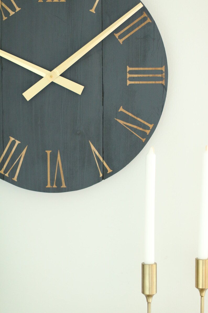 Large Wall Clock Navy & Gold Mid Century Modern Modern Etsy