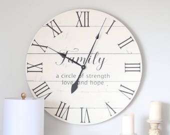 Large wall clock - Farmhouse wall decor - Off white - Gift for mom from family - Strength love hope - 25"/30" Emma family