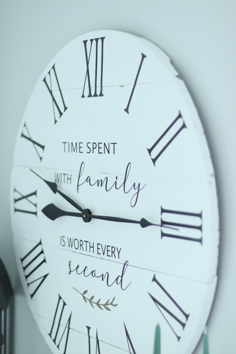 Large Wall Clock Time Spent With Family Living Room Decor Etsy