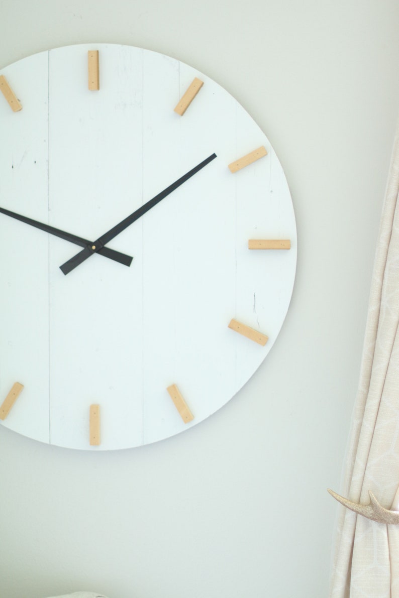 Large Wall Clock Mid Century Modern Boho Decor Neutral Etsy