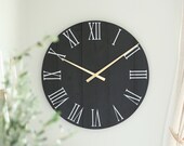 Large wall clock - Living room decor - Black and gold - Unique gift idea - Housewarming gift for couples - Florence in gold