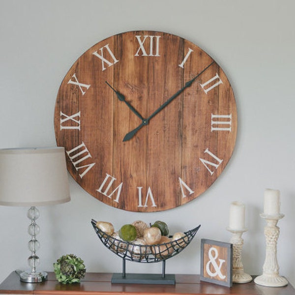 36" Hailey in Mahogany. Natural wooden wall clock. Barn siding wall clock. Wooden wall clock.