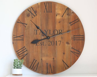 Large wall clock - Personalized gift - Large wooden wall clock - Customized clock - Mothers gift personalized - Hailey w/ name