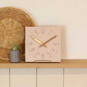 Small wall clock - Blush pink & grey - Girl's bedroom decor - Desk clock - Decor for dresser - Handmade gift - 6" mini clock w/ easel