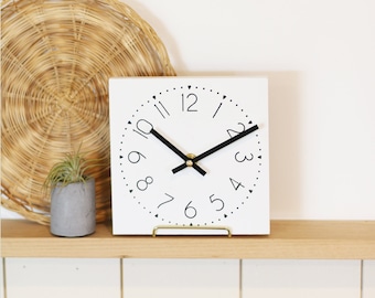 Small wall clock - White and black - Tiny modern decor - Modern farmhouse wall decor - 6" mini clock w/ easel