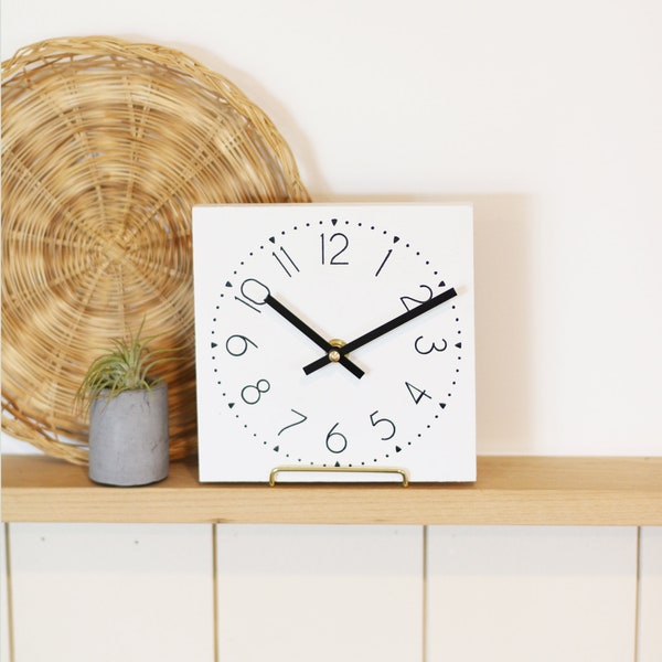 Small wall clock - White and black - Tiny modern decor - Modern farmhouse wall decor - 6" mini clock w/ easel