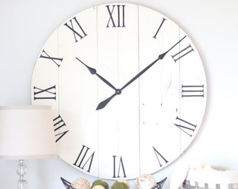 36" Handmade Farmhouse Clock: Oversized Living Room Wall Art