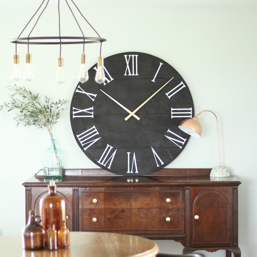 Large Wall Clock Living Room Decor Black and Gold Unique - Etsy