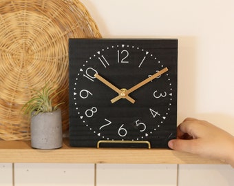 Small wall clock - Black and gold - Tiny modern decor - Modern farmhouse wall decor - 6" mini clock w/ easel