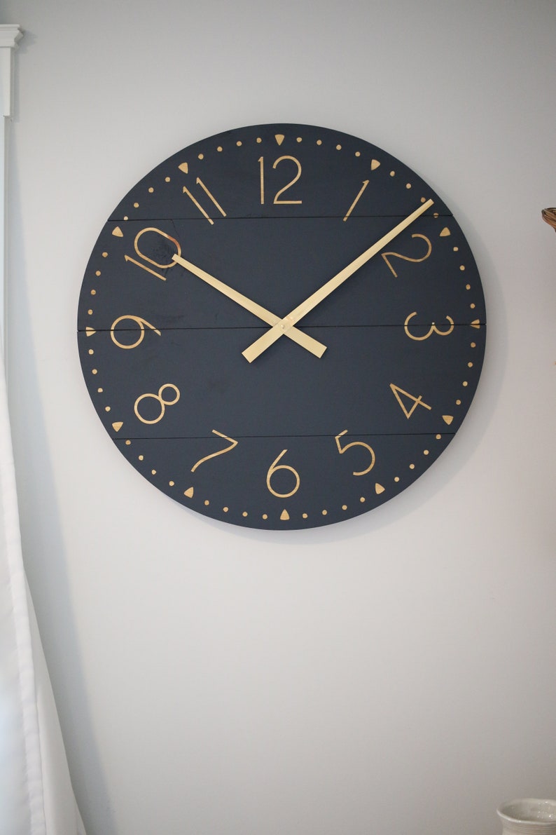 Large wall clock Navy & gold Mid century modern Modern home decor Unique gift idea Neutral house love Blayke in natural image 5