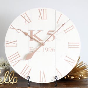 Wall clock Blush decor Blush home decor Gold decor Wall clocks Cottage chic decor 20 Brooklyn w/ name image 1