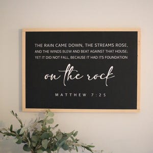 Wooden wall sign - Matthew 7:25 - Scripture wall art - Grace and mercy - Living room wall art - Modern farmhouse decor - Handmade wood signs