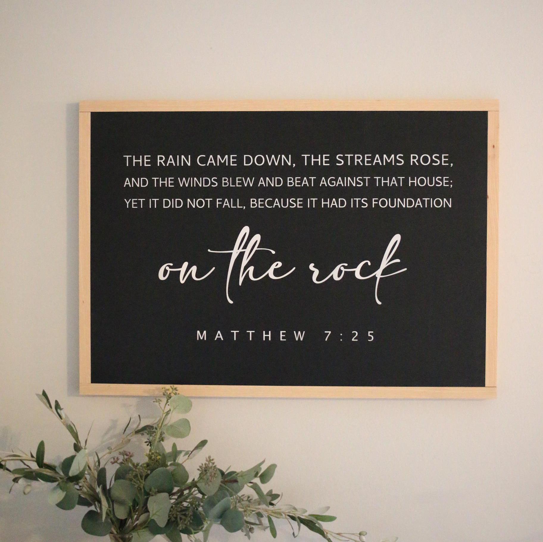 Wooden wall sign - Matthew 7:25 - Scripture wall art - Grace and mercy -  Living room wall art - Modern farmhouse decor - Handmade wood signs, image size:1824x1823