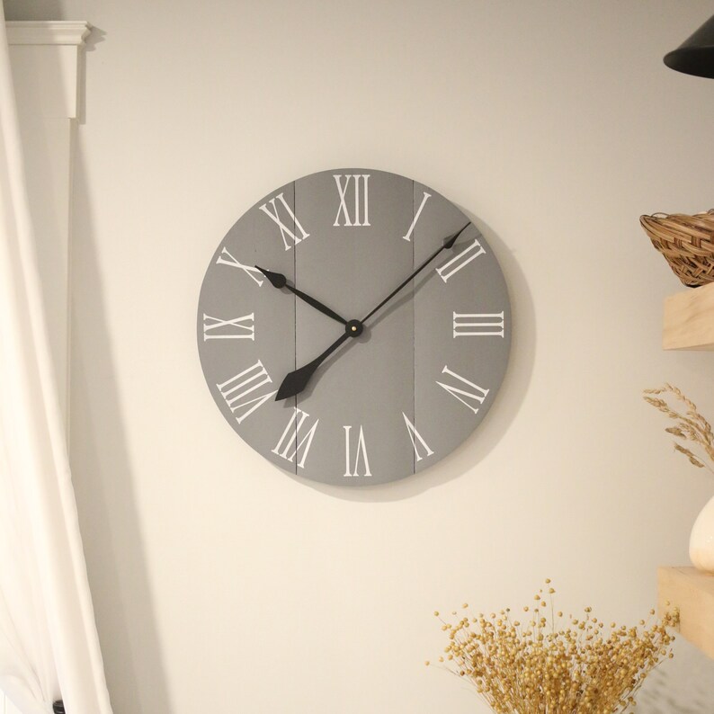 Large wall clock Slate grey Unique gift idea Above fireplace decor Farmhouse decor Handmade item Clocks for wall 25/30 NORA image 3