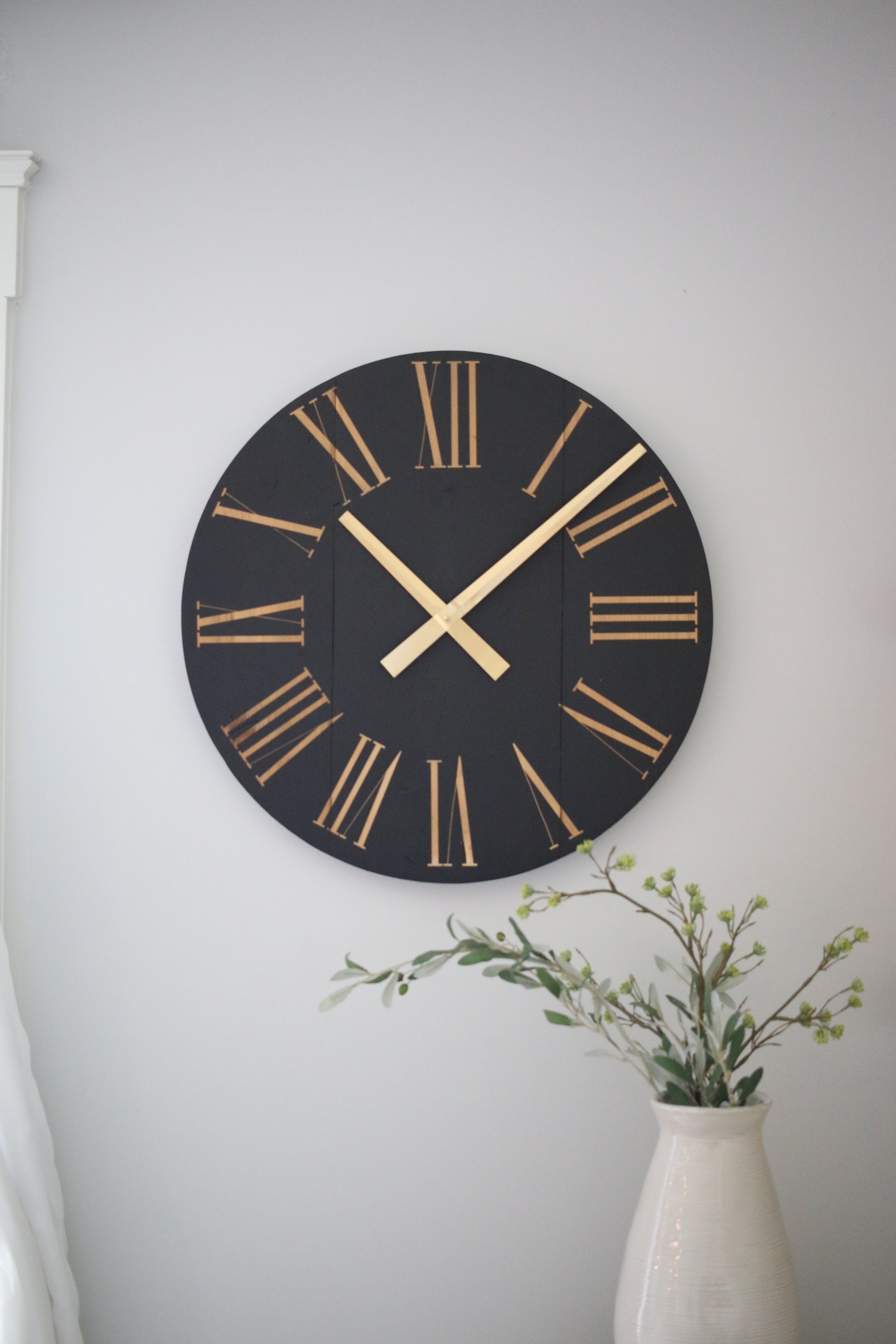 Wall Clock Black and Gold Living Room Home Decor Modern Etsy