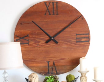 Oversized wall clock. 30" wall clock. Natural wooden wall clock.- Gift for her