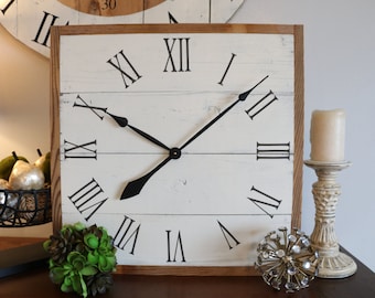 Square clock. Kitchen clock. Upcycled recycled repurposed. Square wall clock. Rustic clock. Kitchen clock. 24" Square EMMA