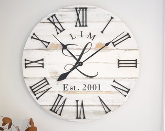 Personalized Chippy White Barn Wood Clock – Farmhouse Decor