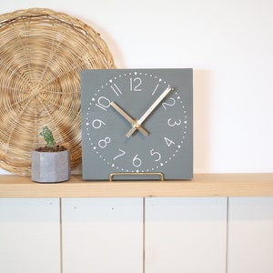 Small wall clock - Neutral green and gold - Tiny modern decor - Modern farmhouse wall decor - 6&quot; mini clock w/ easel