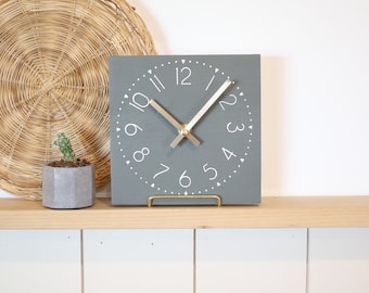 Small wall clock - Neutral green and gold - Tiny modern decor - Modern farmhouse wall decor - 6" mini clock w/ easel