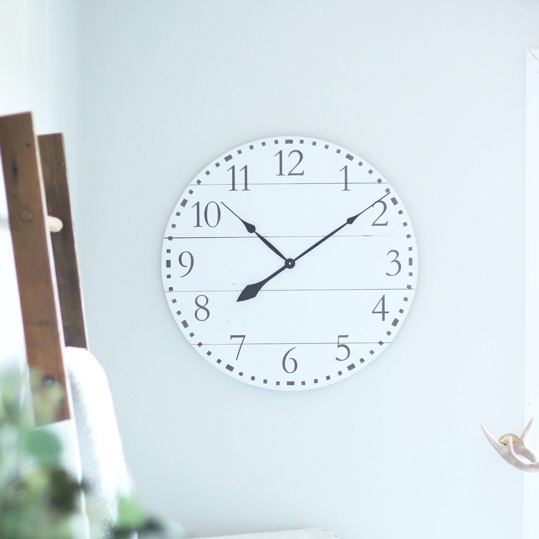 25/30 Emma W/ Numbers Large Wall Clock White Clock Farmhouse Style
