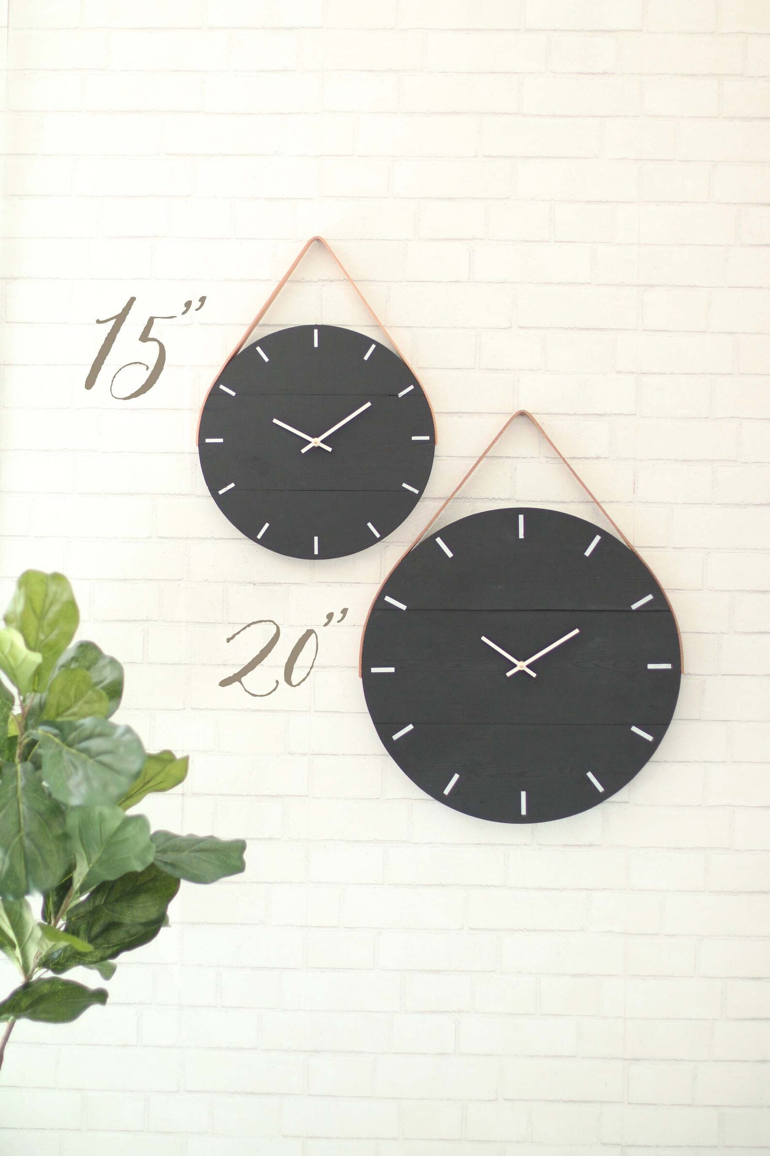 Wall clock Black clock with leather strap Genuine leather Etsy