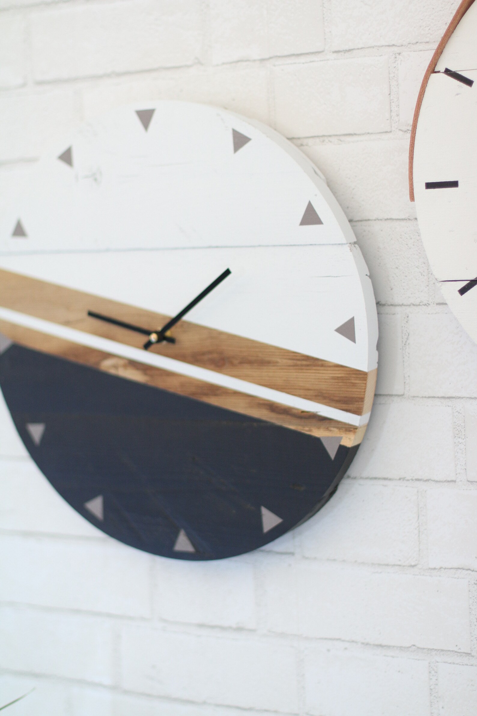 Wood Wall Clock Modern Wall Art Clock With Leather Strap Etsy