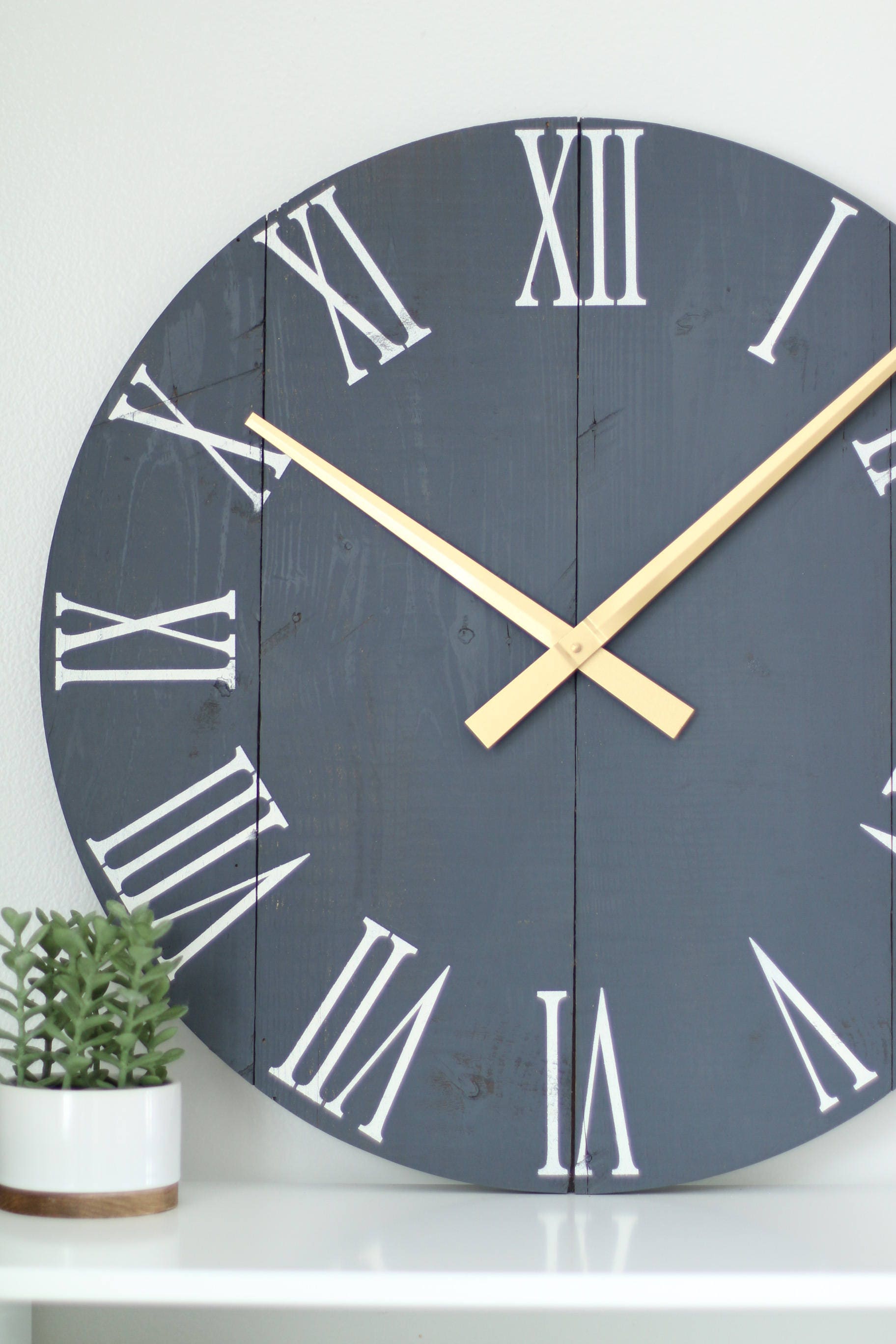 Large Wall Clock Navy & Gold Family Room Mid Century - Etsy
