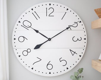 True white clock - Modern farmhouse decor - Living room wall art - Fireplace mantle decor - Clocks with numbers - Telling time