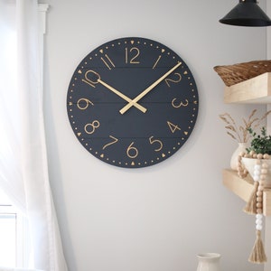 Large wall clock Navy & gold Mid century modern Modern home decor Unique gift idea Neutral house love Blayke in natural image 4