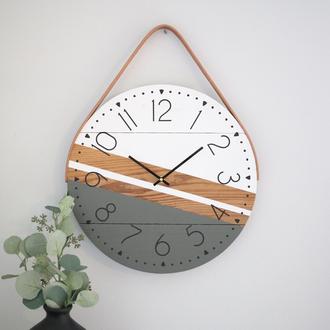 15 Modern Wall Clock Wood Clock With Leather Strap Living Room Home