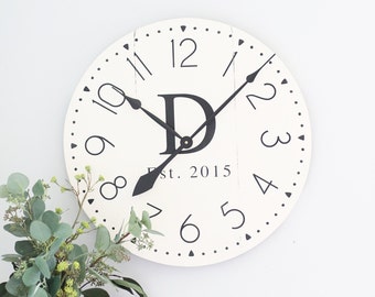 Large wall clock - Farmhouse living decor - Wall clock - Wedding gift idea - Personalized Custom with name/date - Emma w/ numbers