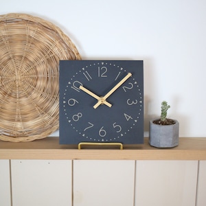 Small wall clock - Navy and gold - Tiny modern decor - Modern farmhouse wall decor - 6" mini clock w/ easel